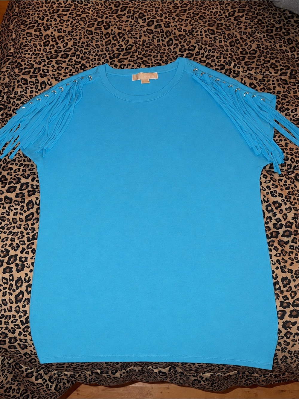Michael Kors Turquoise Fringe Shoulder Top